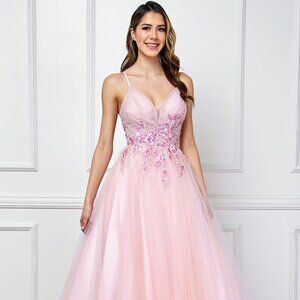 New Formal Sleeveless Maxi Gown w/ Floral Lace & Sequins Embroidery AC SU088